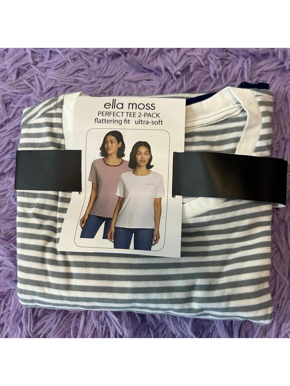 Ella Moss Perfect Tee 2 Pack Women’s Medium Striped Solid Ultra Soft T Shirts